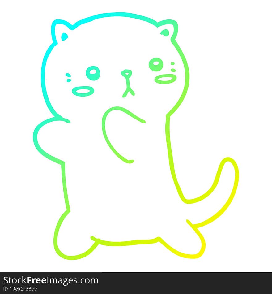 cold gradient line drawing of a cute cartoon cat