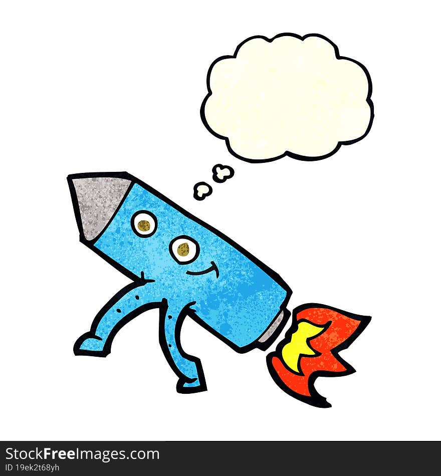 Cartoon Happy Rocket With Thought Bubble