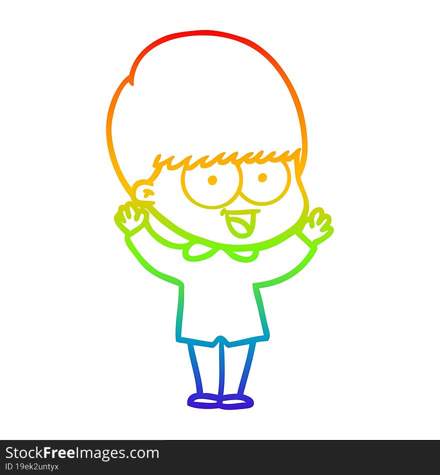 rainbow gradient line drawing of a happy cartoon boy