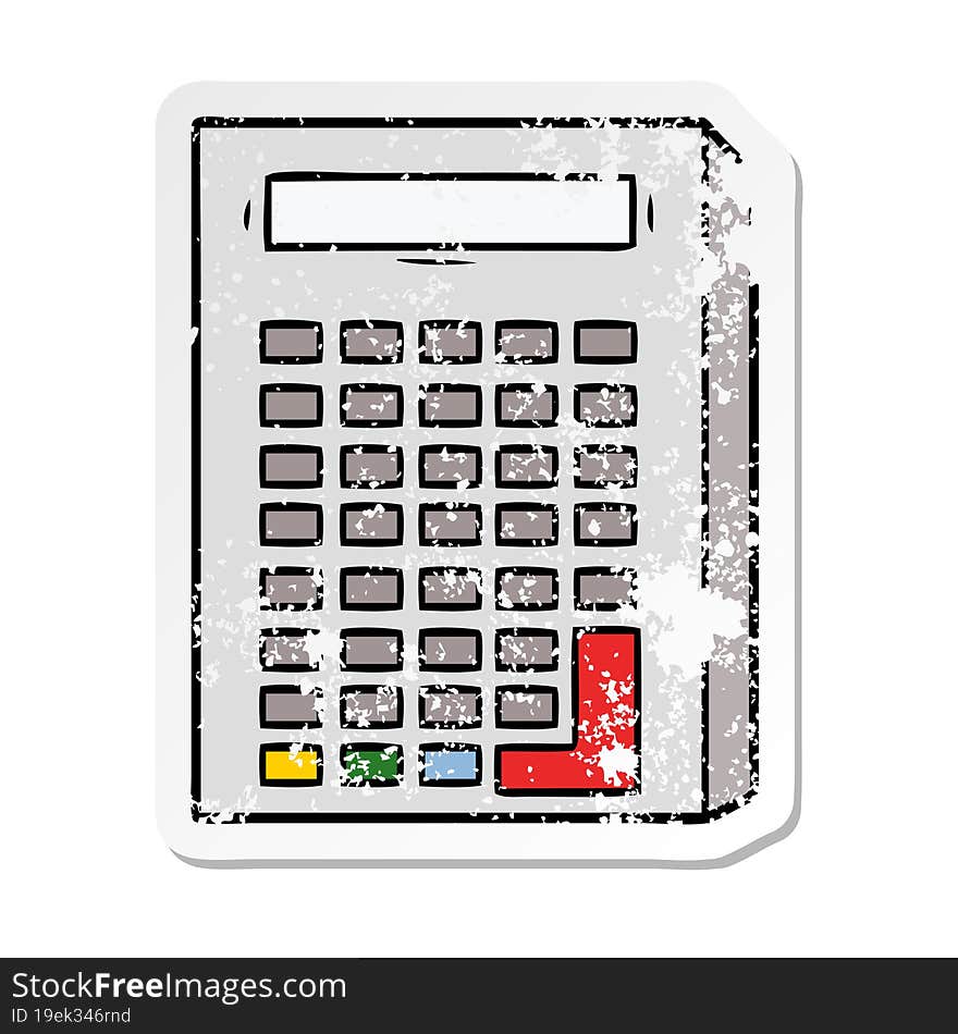 distressed sticker of a cartoon calculator