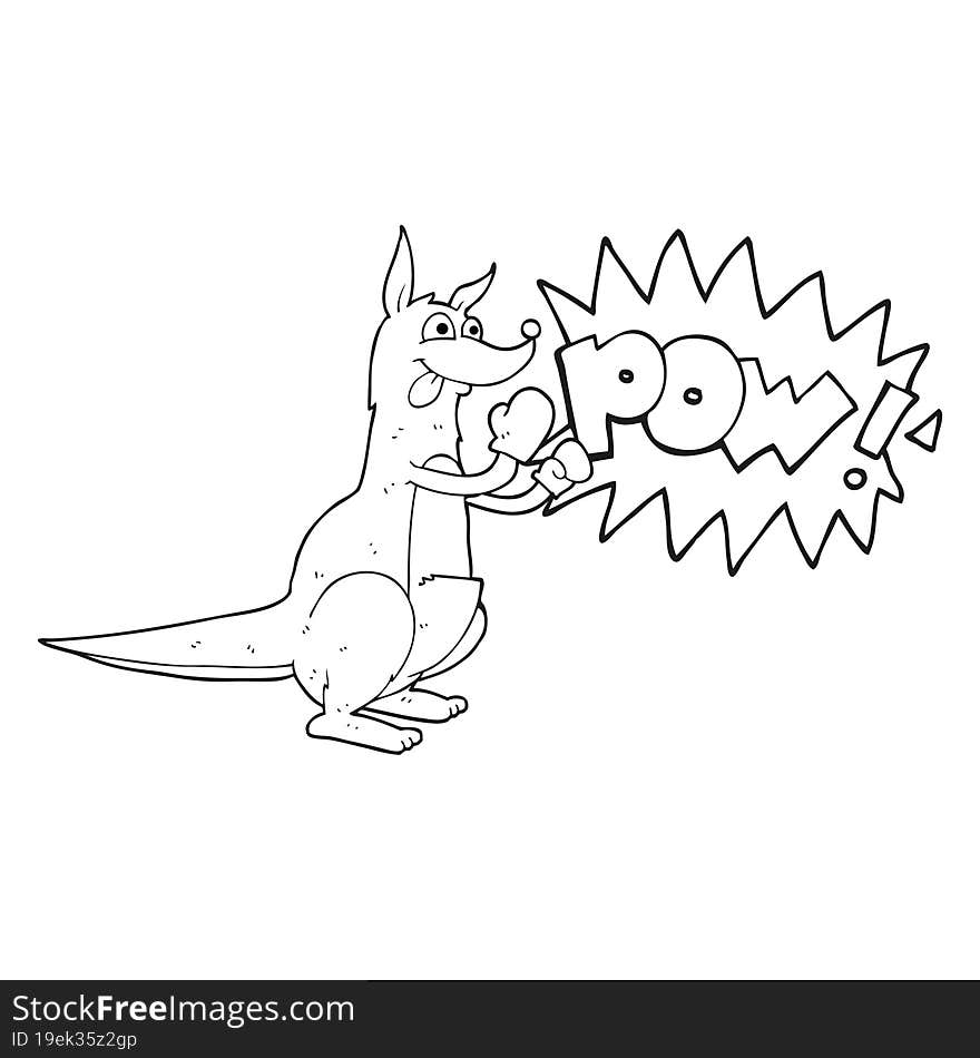 black and white cartoon boxing kangaroo