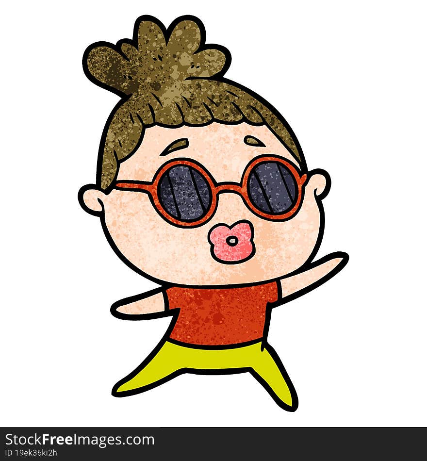 cartoon dancing woman wearing sunglasses. cartoon dancing woman wearing sunglasses