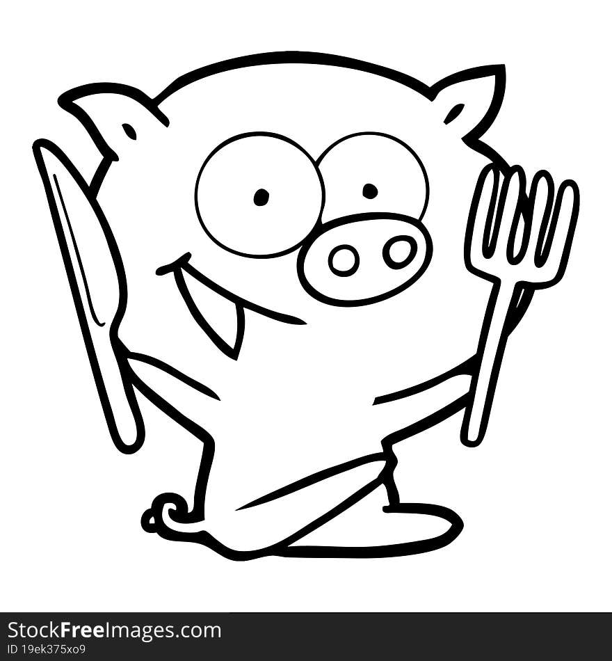 cheerful sitting pig cartoon. cheerful sitting pig cartoon