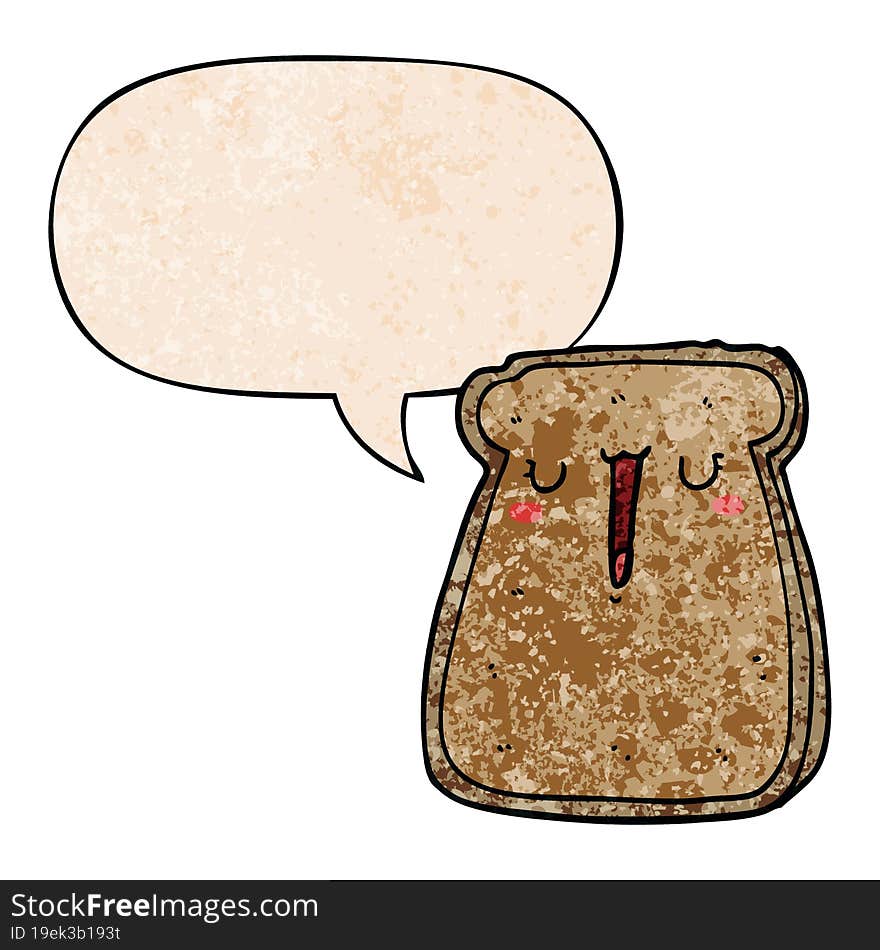 cartoon toast and speech bubble in retro texture style