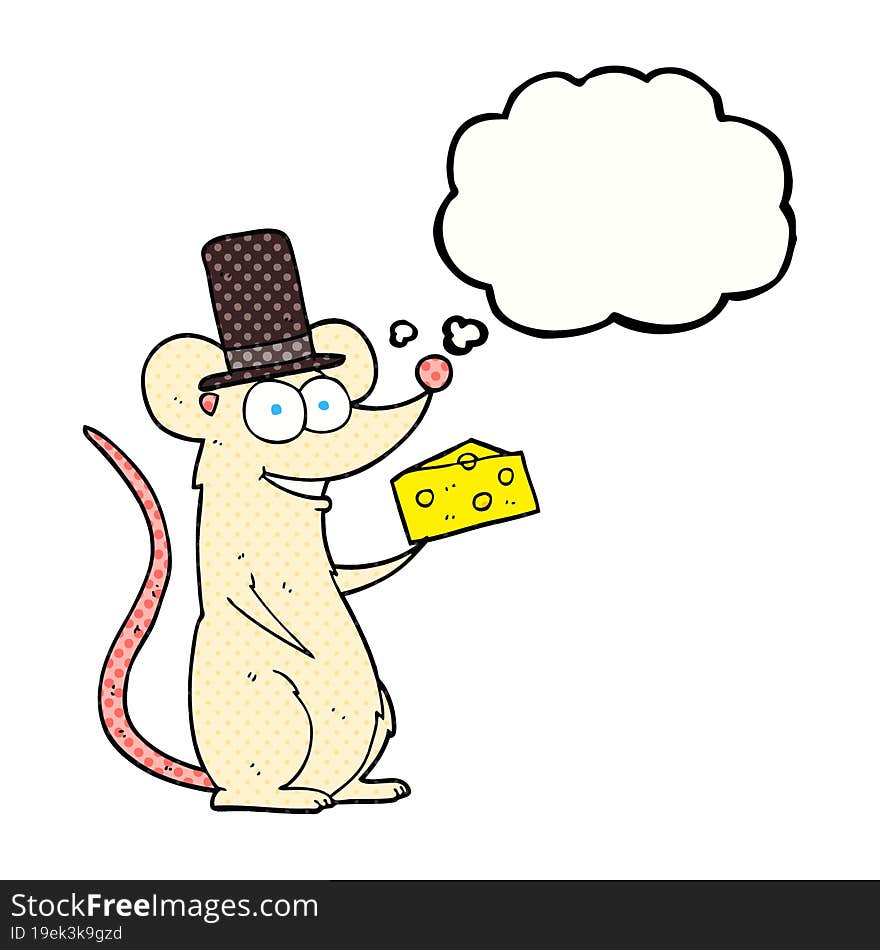 freehand drawn thought bubble cartoon mouse with cheese