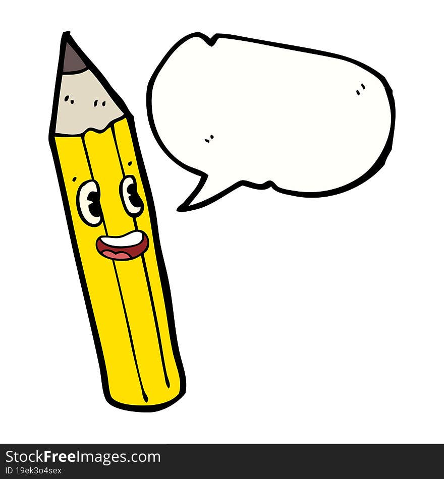 cartoon pencil with speech bubble