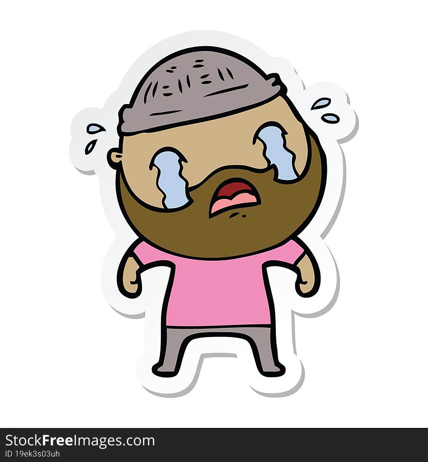 sticker of a cartoon bearded man crying