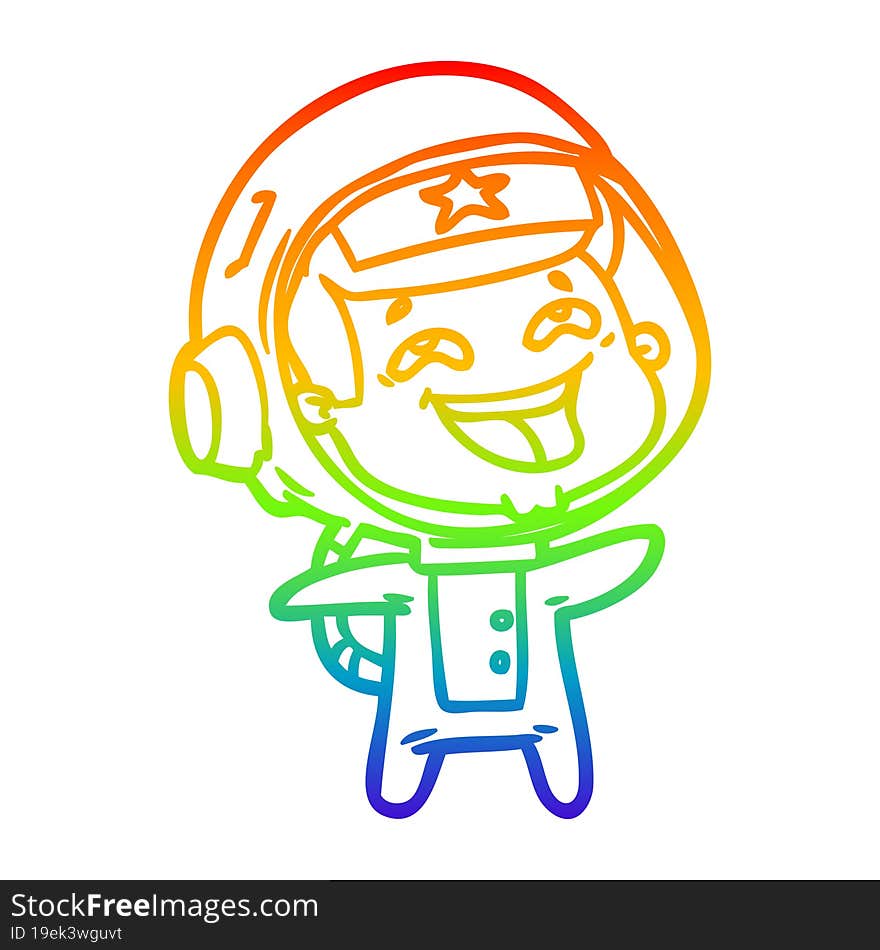 rainbow gradient line drawing of a cartoon laughing astronaut