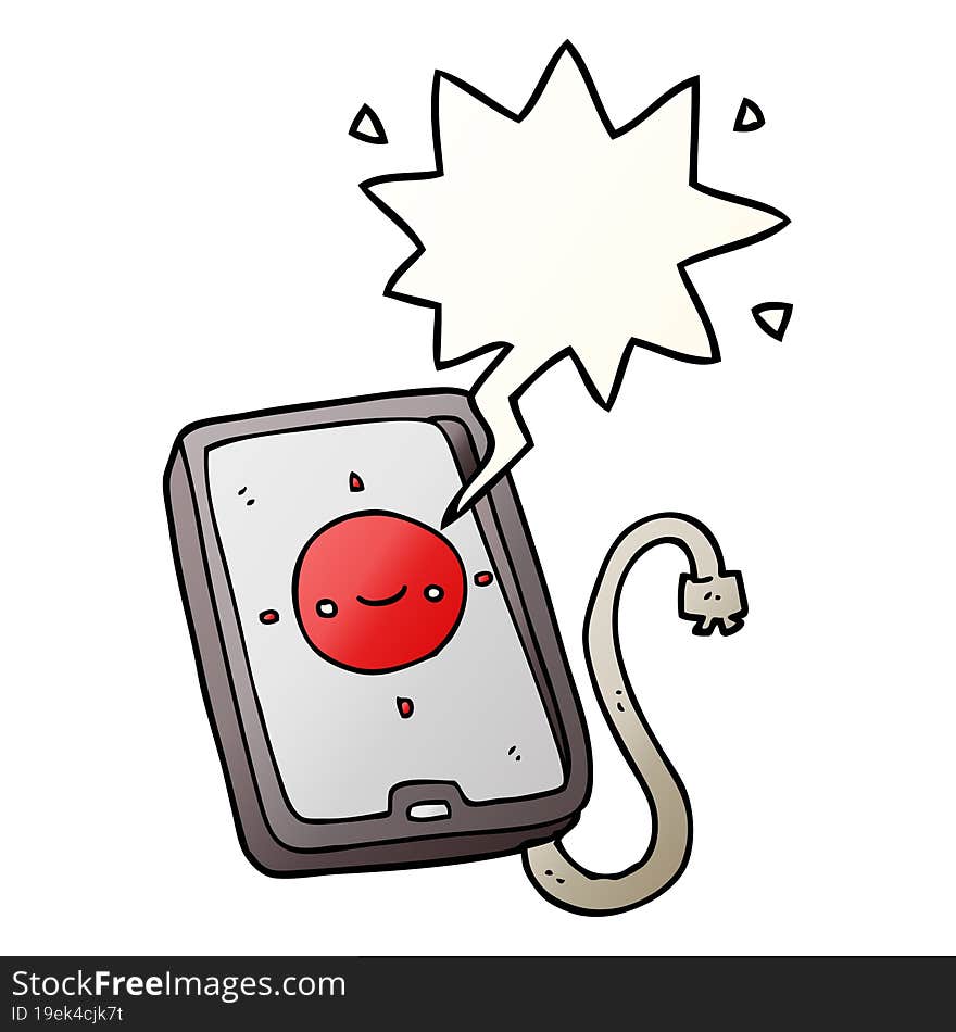 cartoon mobile phone device with speech bubble in smooth gradient style