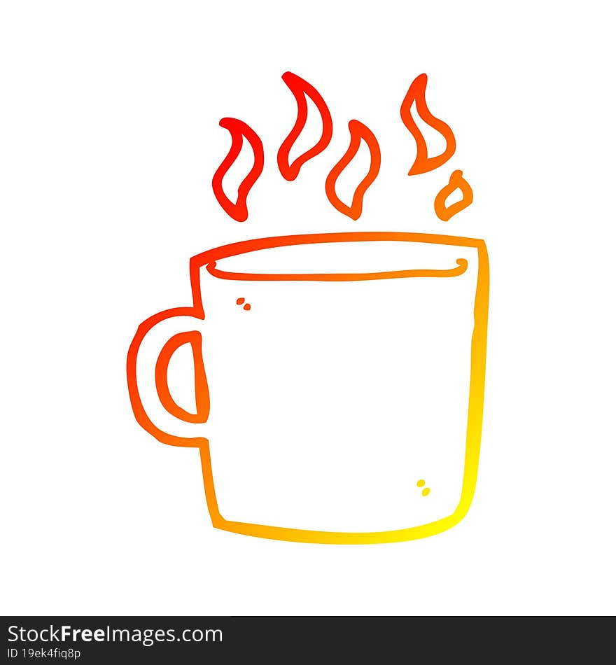 warm gradient line drawing of a cartoon hot cup of coffee