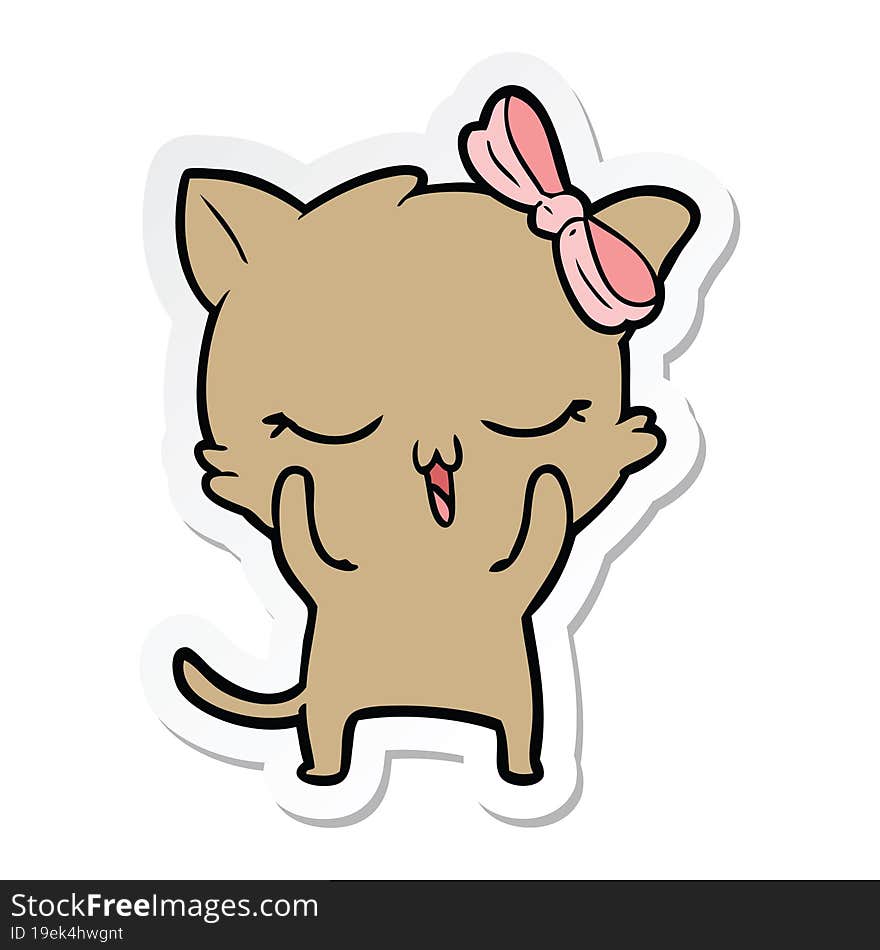 sticker of a cartoon cat with bow on head