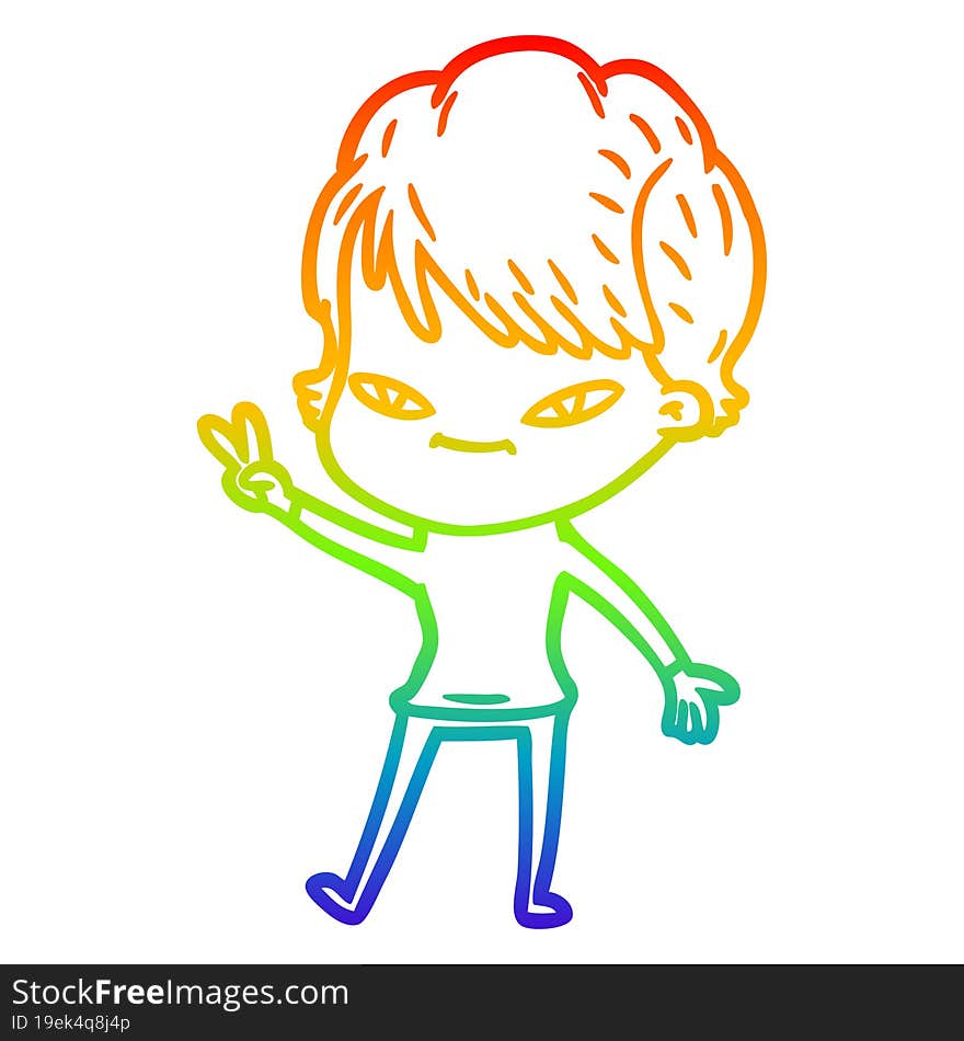 rainbow gradient line drawing of a cartoon happy woman