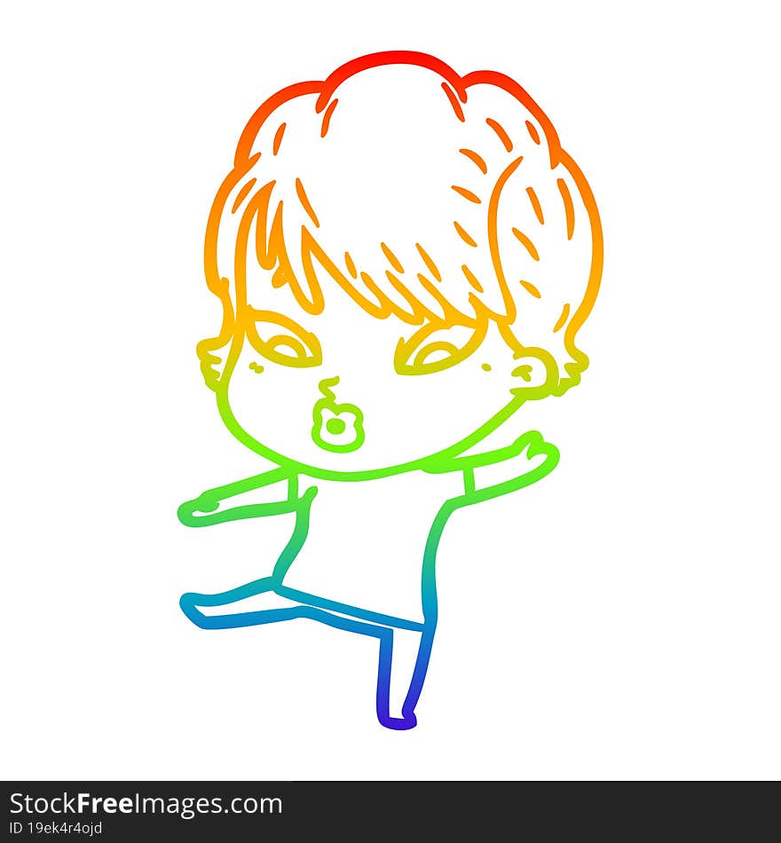 rainbow gradient line drawing of a cartoon woman