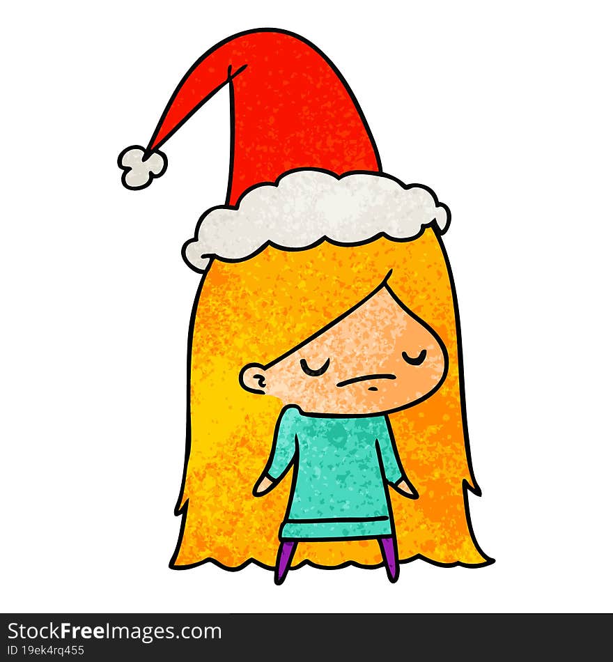 christmas textured cartoon of kawaii girl