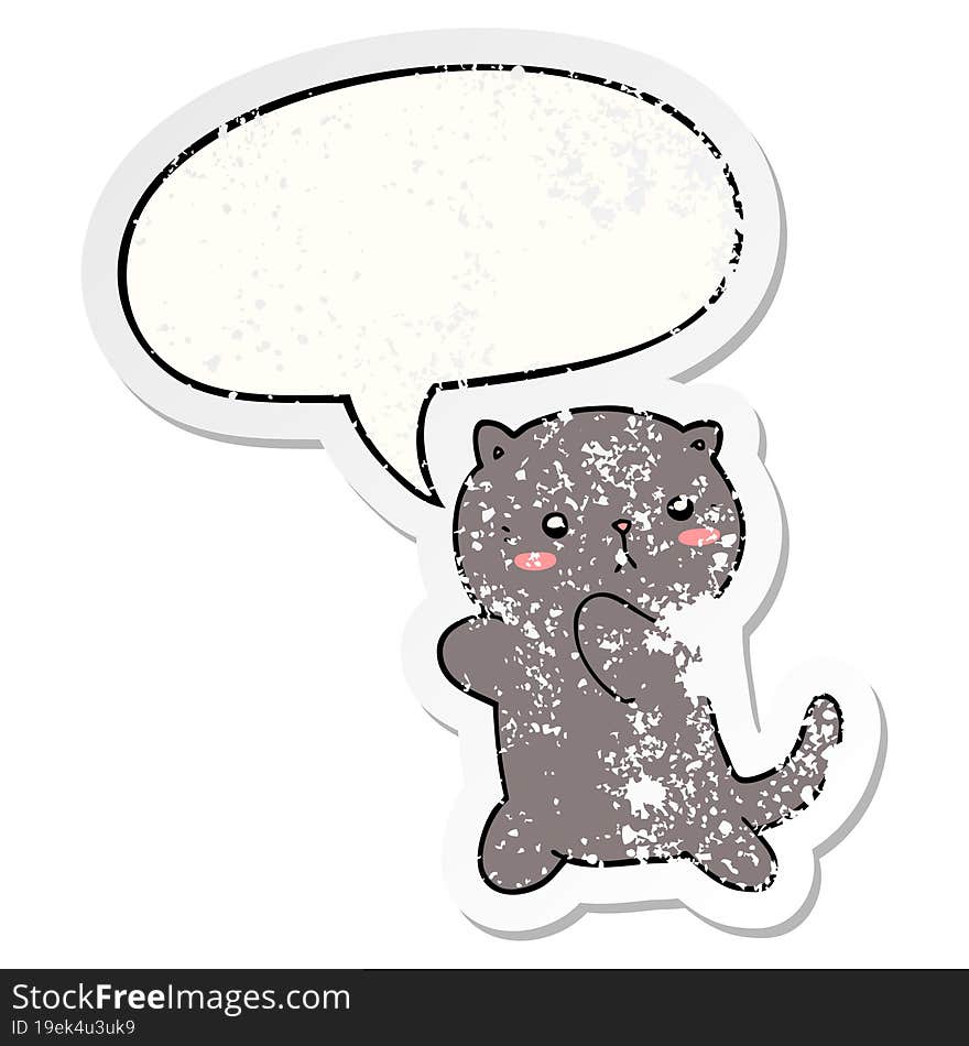 cute cartoon cat and speech bubble distressed sticker