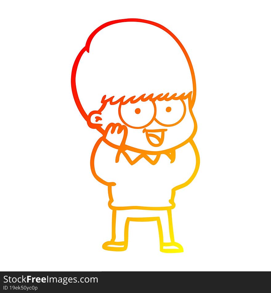 warm gradient line drawing of a happy cartoon boy