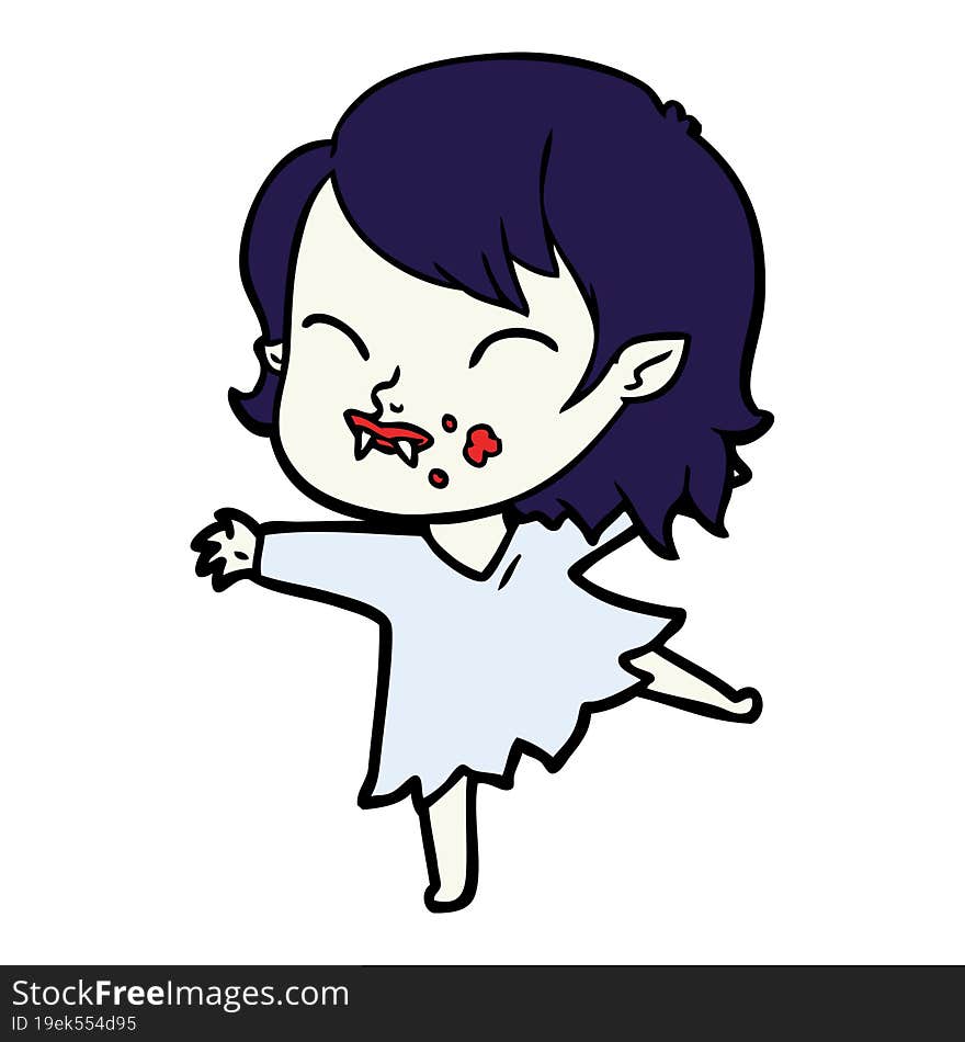 cartoon vampire girl with blood on cheek. cartoon vampire girl with blood on cheek