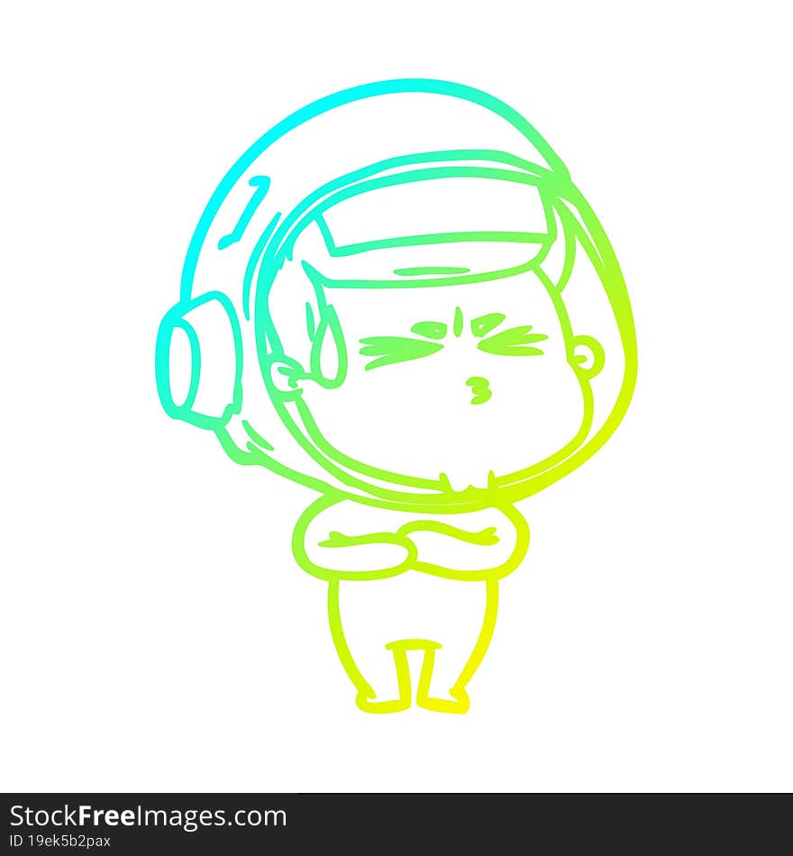 cold gradient line drawing cartoon stressed astronaut