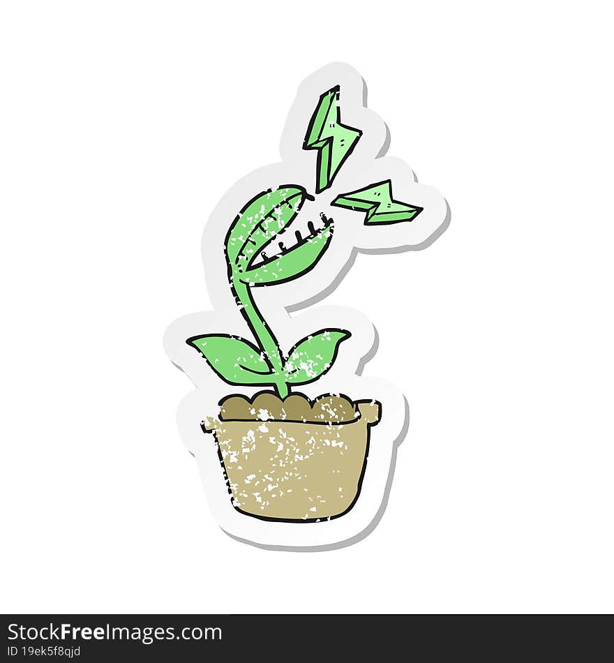 retro distressed sticker of a cartoon venus fly trap