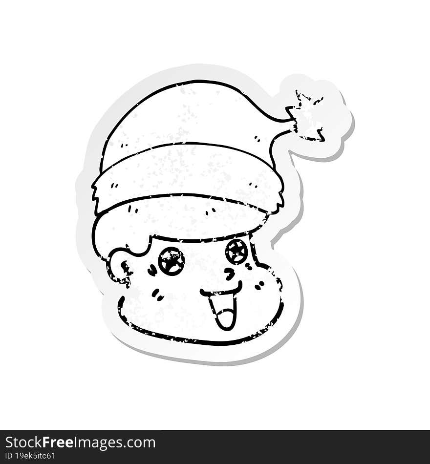 distressed sticker of a cartoon man wearing christmas hat