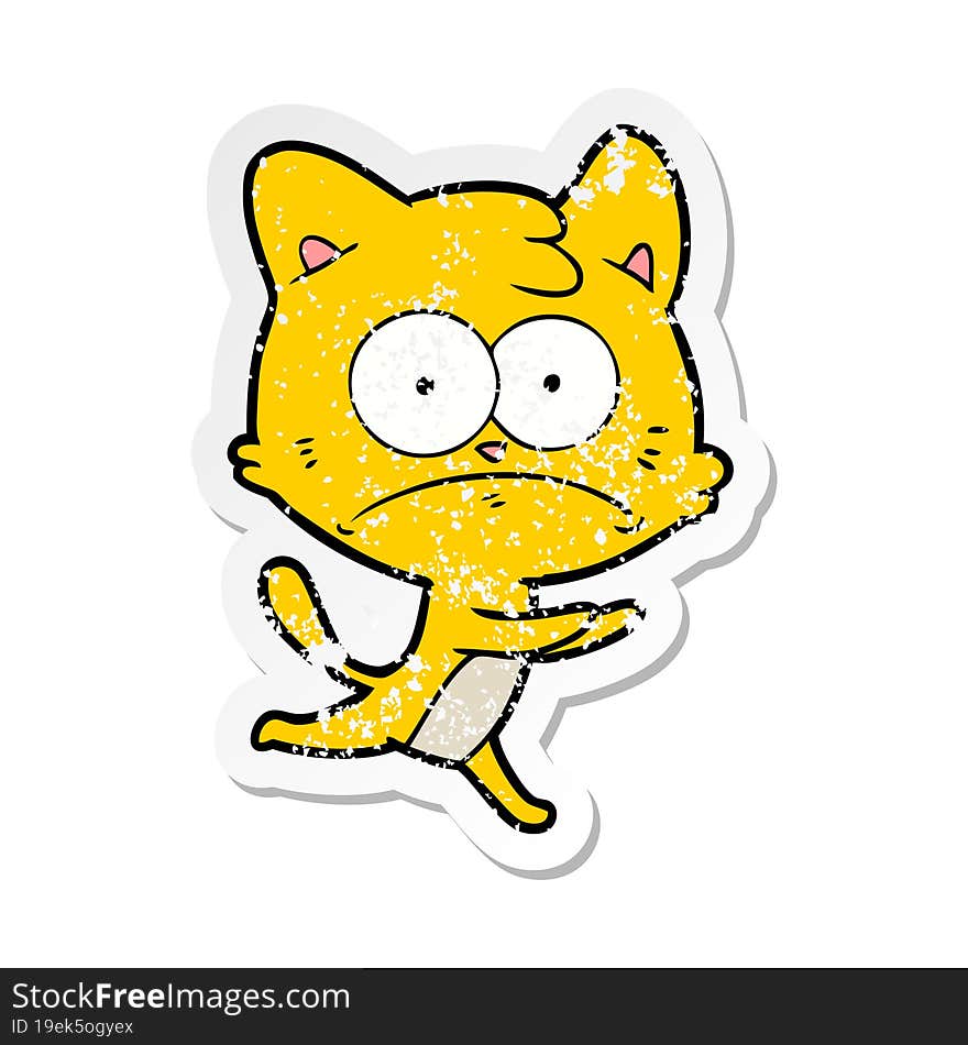 distressed sticker of a cartoon nervous cat