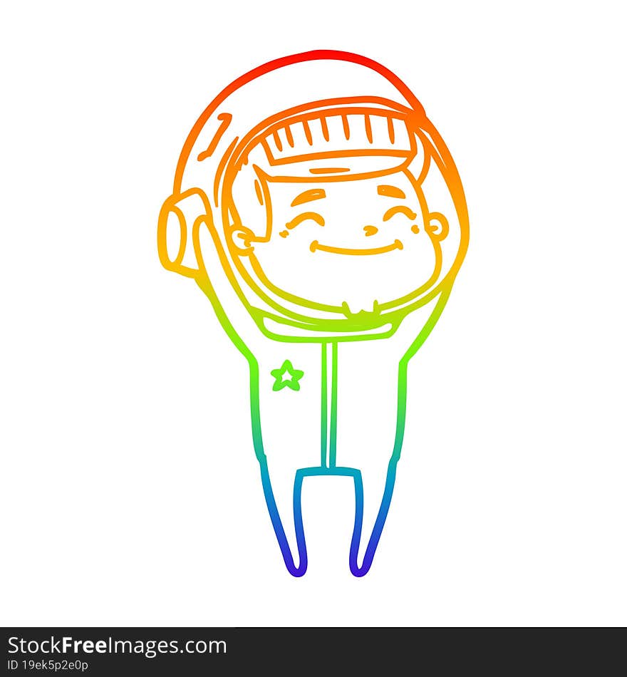 rainbow gradient line drawing of a happy cartoon astronaut