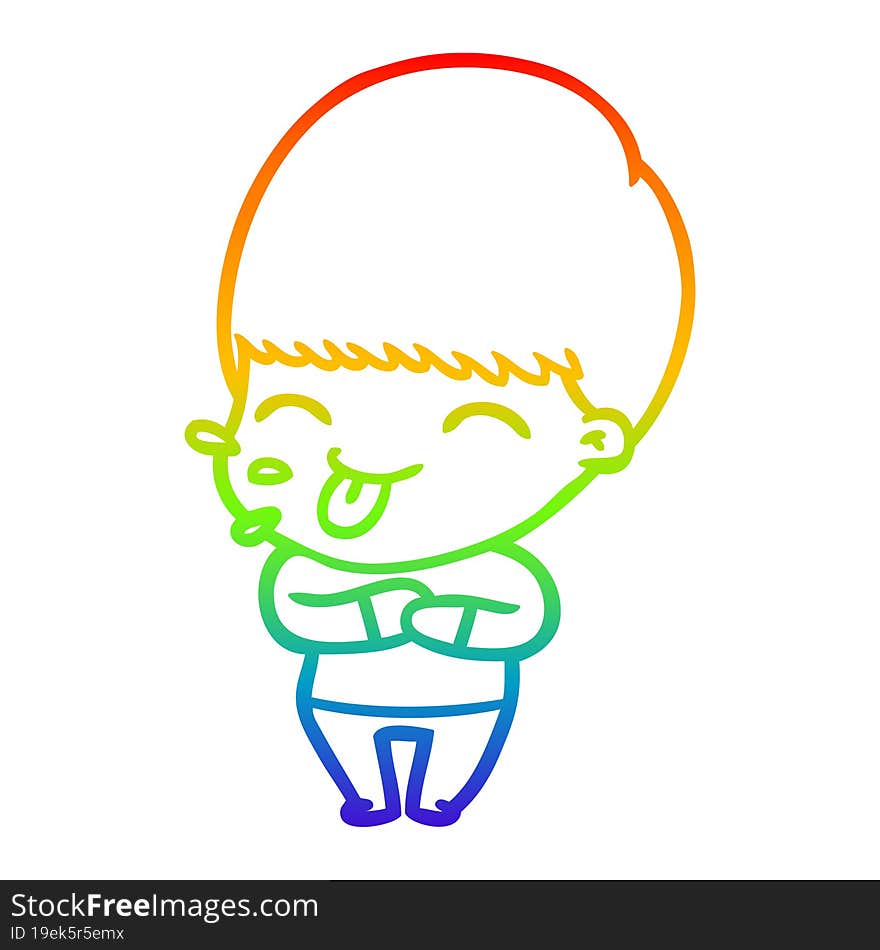 rainbow gradient line drawing cartoon boy sticking out tongue