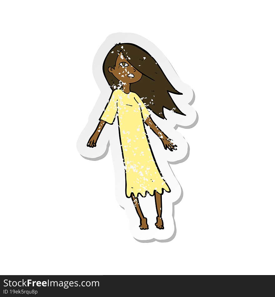 retro distressed sticker of a cartoon ghost like girl