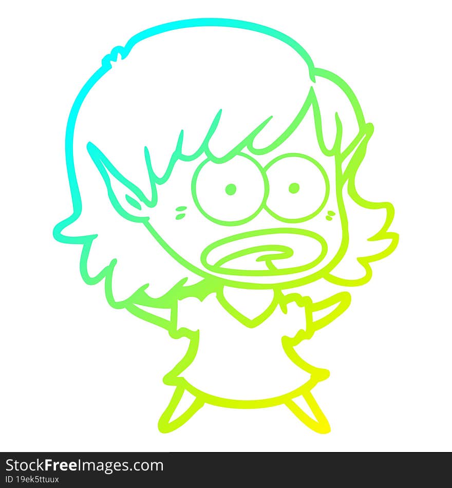 cold gradient line drawing cartoon shocked elf girl