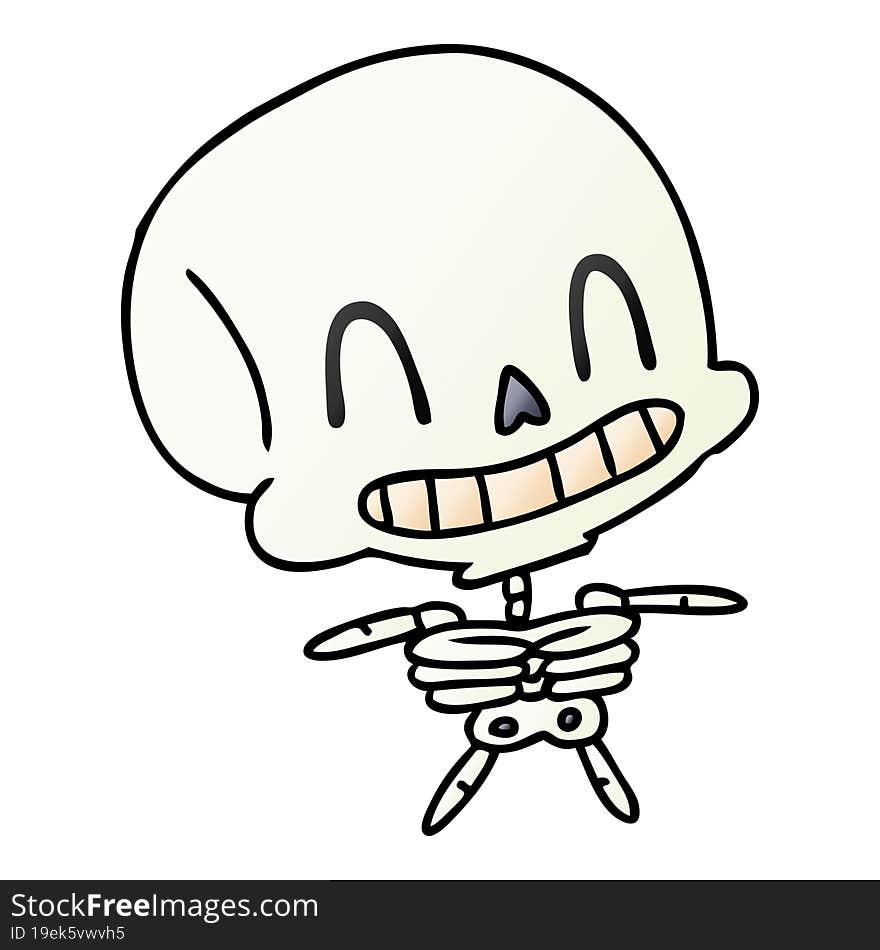 freehand drawn gradient cartoon of spooky kawaii skeleton