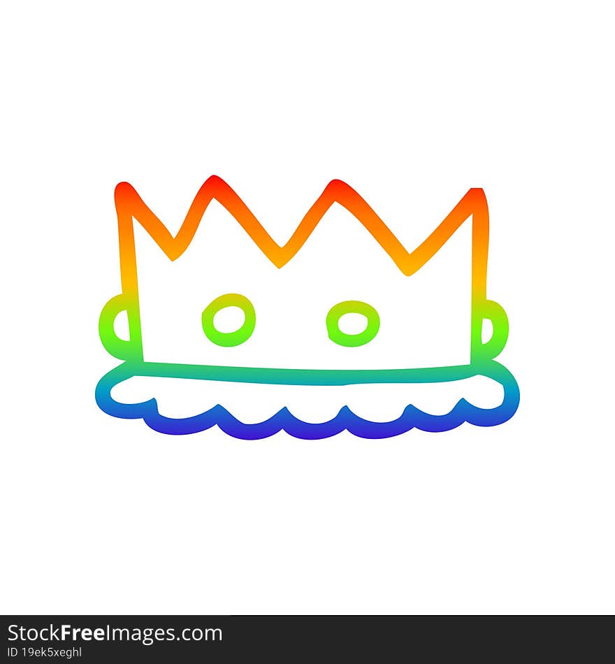 rainbow gradient line drawing of a cartoon royal crown