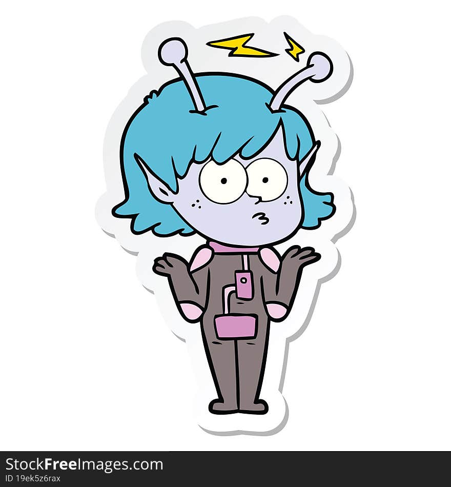 sticker of a cartoon alien girl