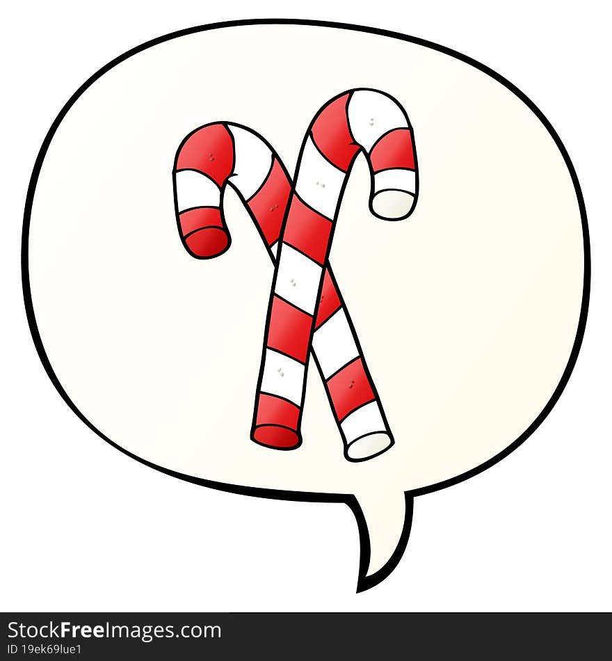 cartoon candy canes with speech bubble in smooth gradient style