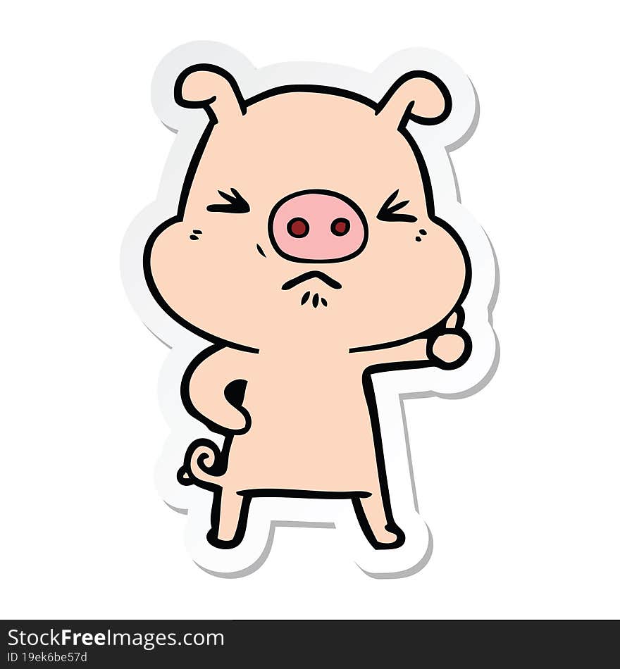 sticker of a cartoon angry pig