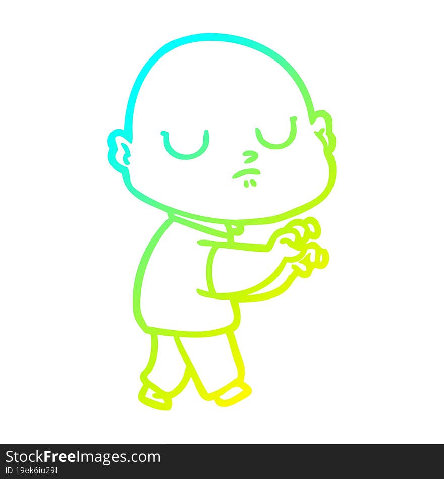 cold gradient line drawing of a cartoon bald man