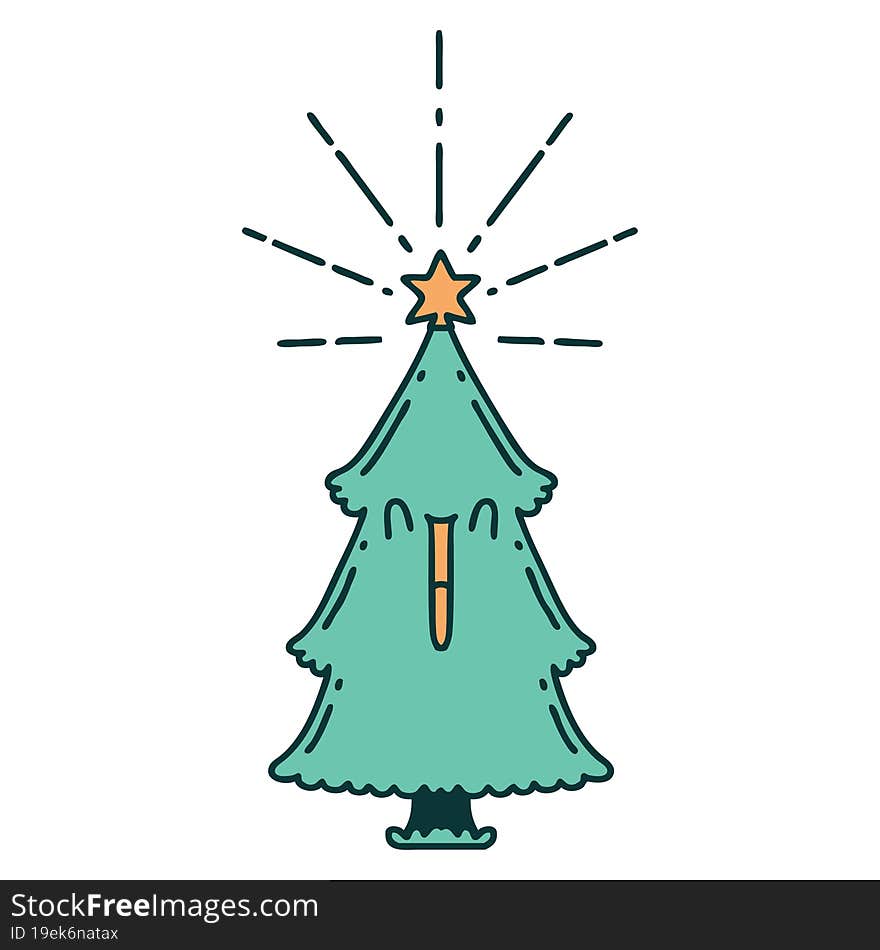 traditional tattoo style christmas tree with star