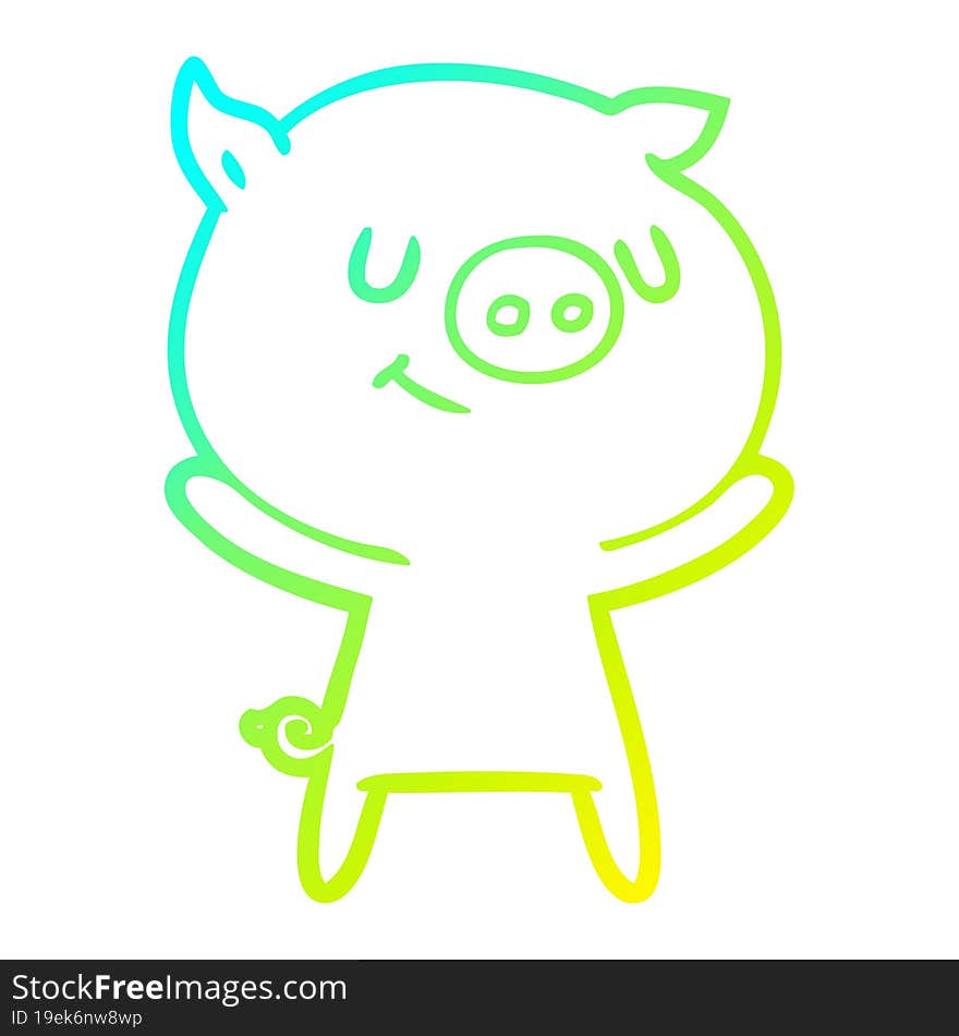 Cold Gradient Line Drawing Happy Cartoon Pig