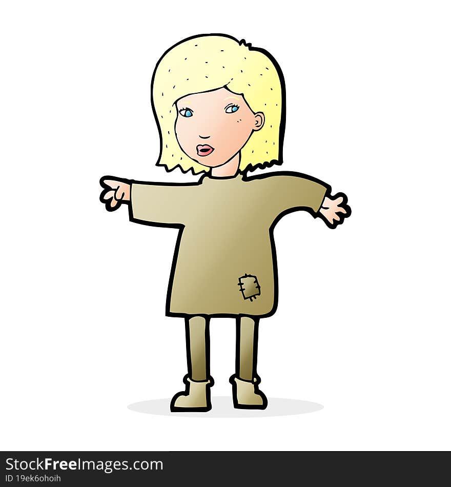 cartoon woman in patched clothing