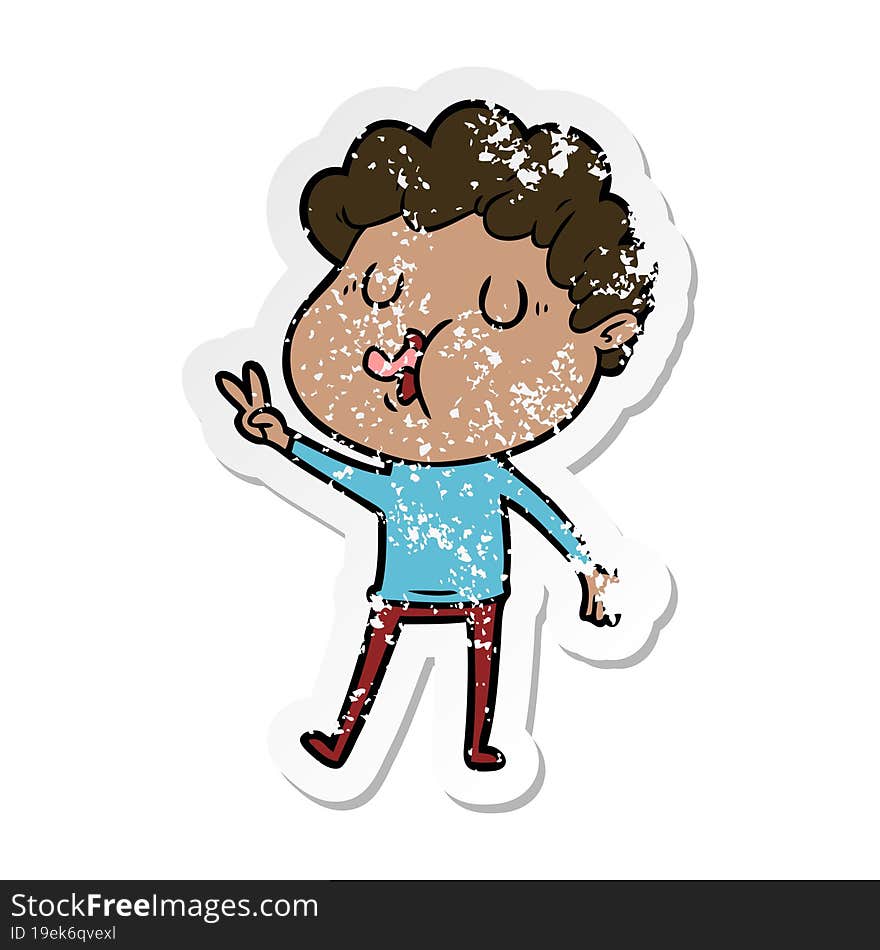 distressed sticker of a cartoon man singing