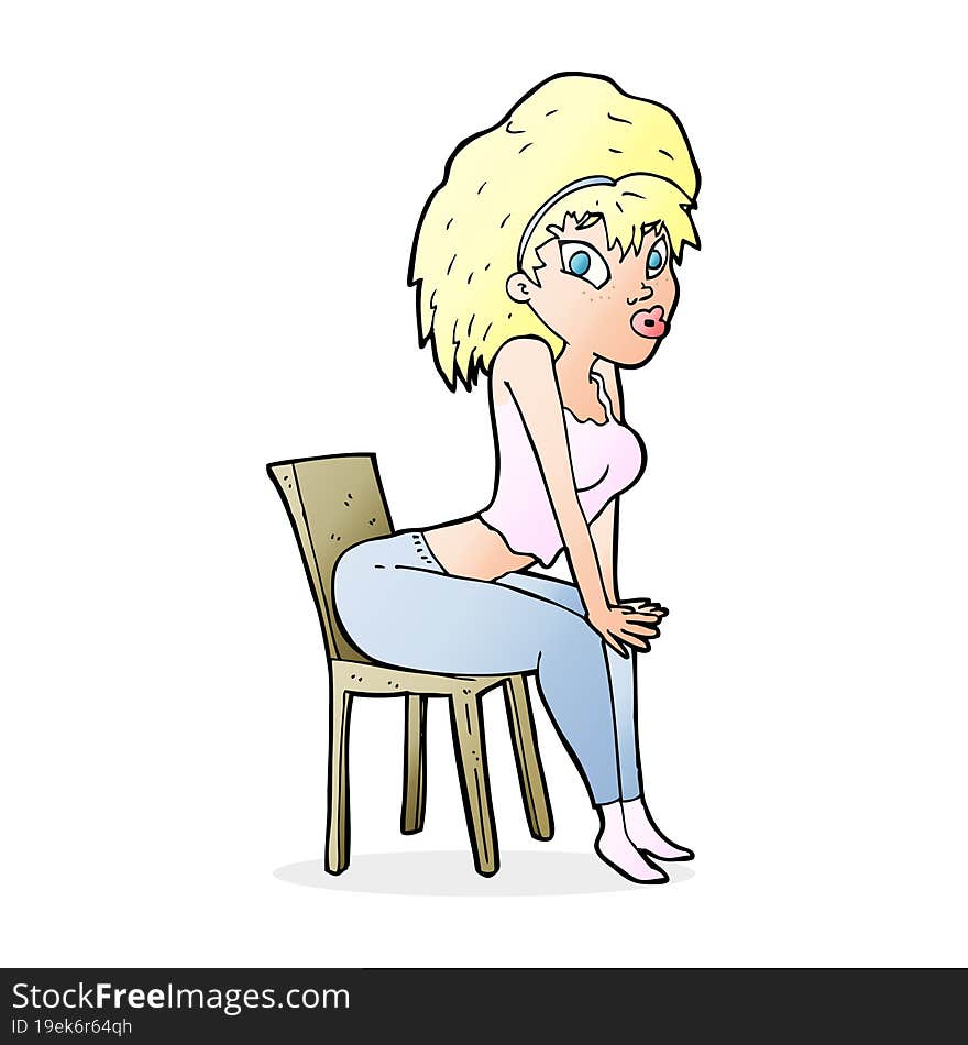 cartoon woman posing on chair