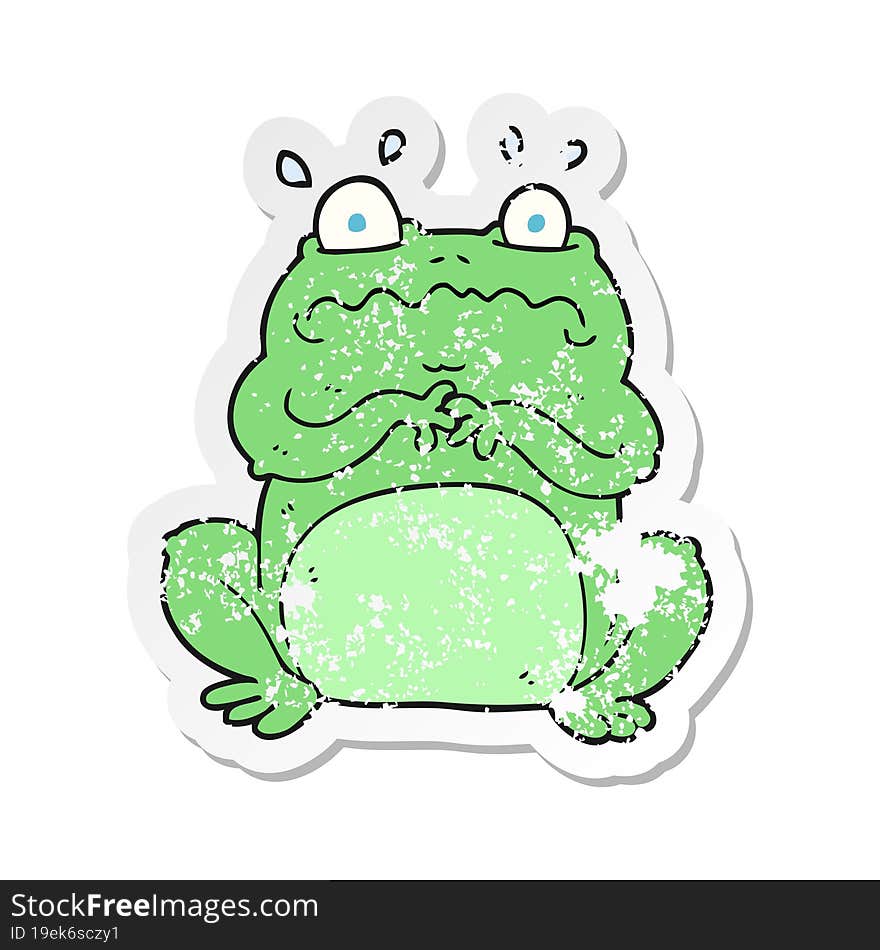 retro distressed sticker of a cartoon funny frog