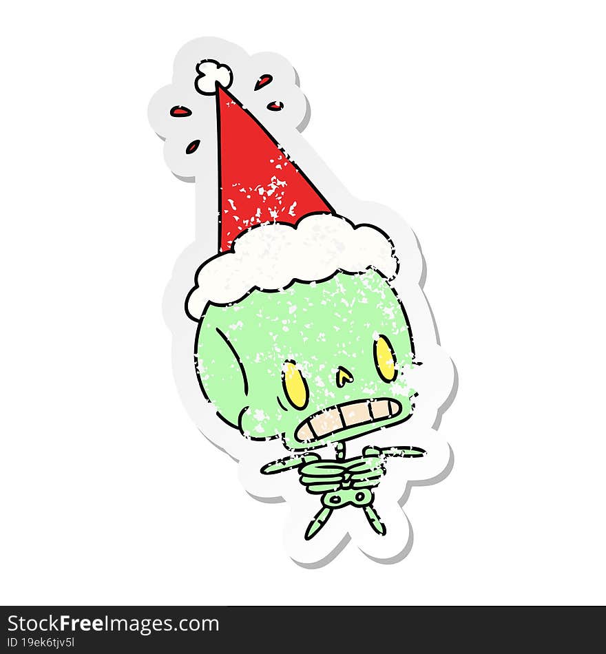 hand drawn christmas distressed sticker cartoon of kawaii skeleton