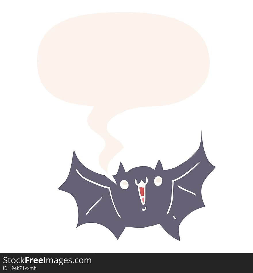 cartoon happy vampire bat and speech bubble in retro style