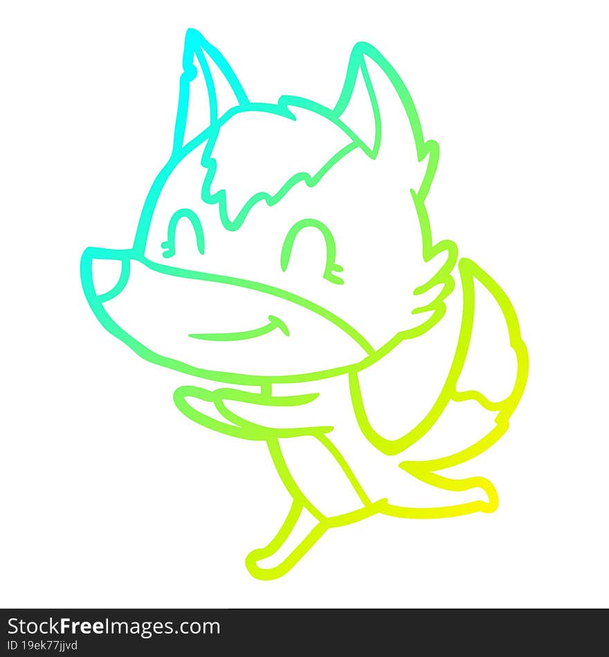 cold gradient line drawing friendly cartoon wolf running