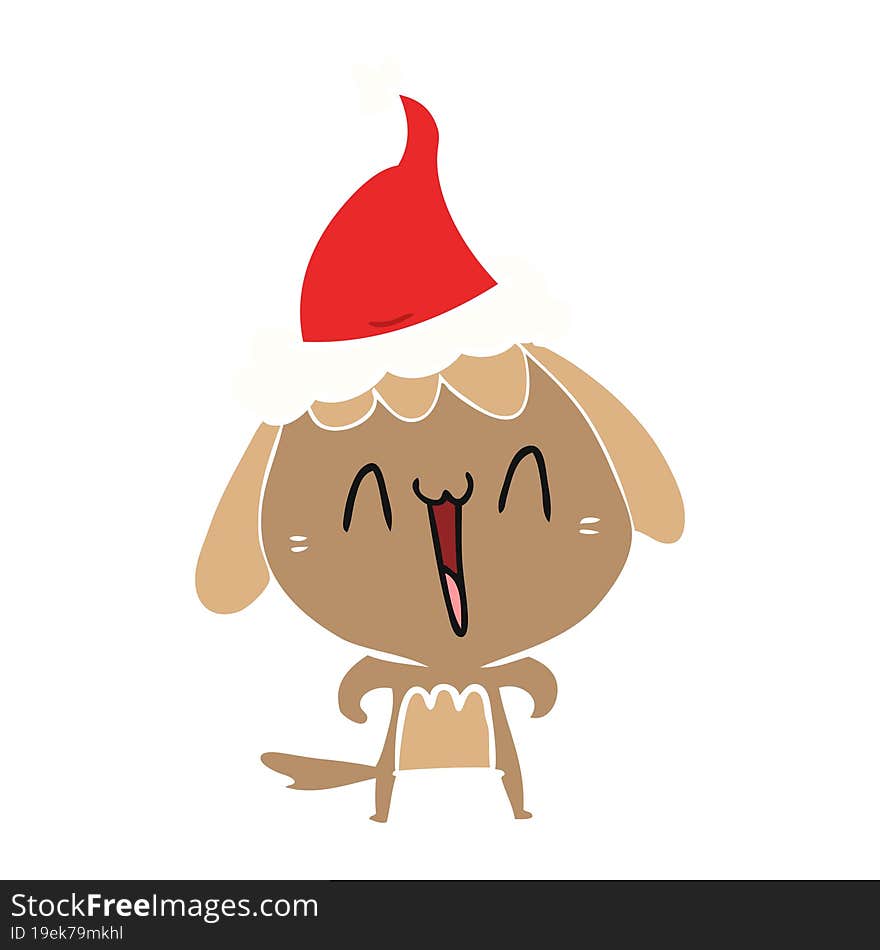 cute hand drawn flat color illustration of a dog wearing santa hat. cute hand drawn flat color illustration of a dog wearing santa hat