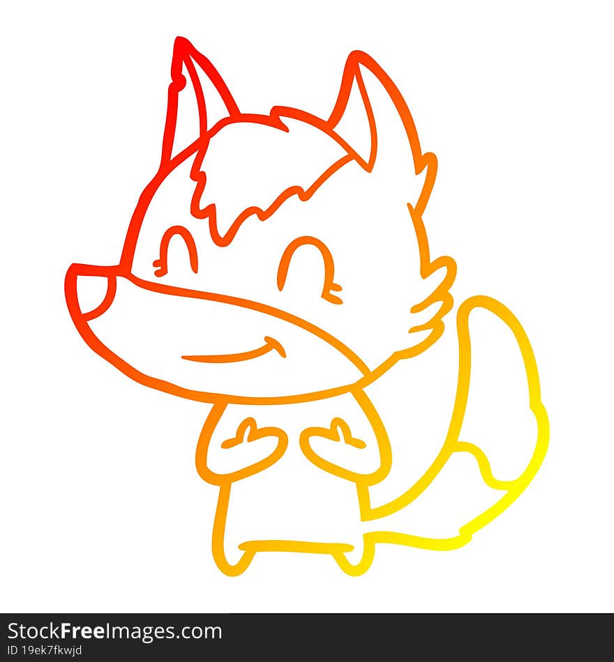 warm gradient line drawing friendly cartoon wolf