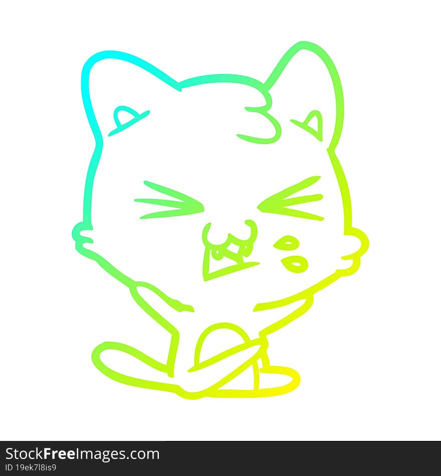 cold gradient line drawing cartoon cat hissing