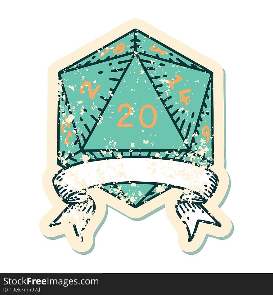 Natural 20 Critical Hit D20 Dice Roll Illustration