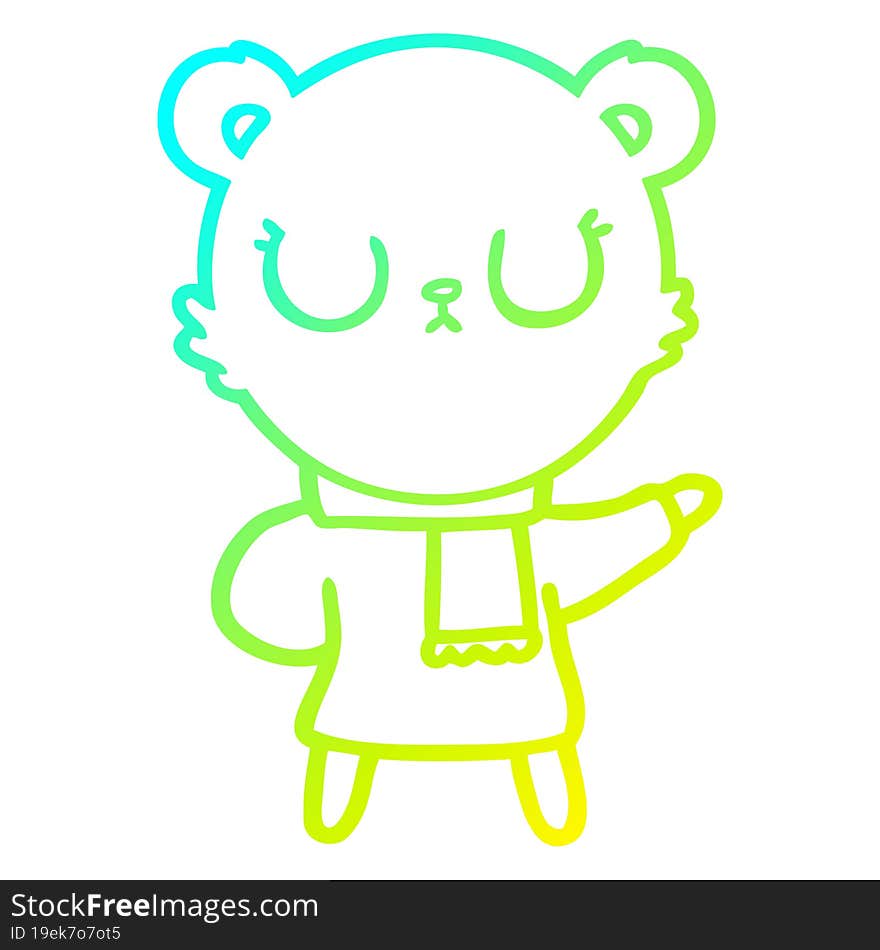 cold gradient line drawing peaceful cartoon bear wearing scarf