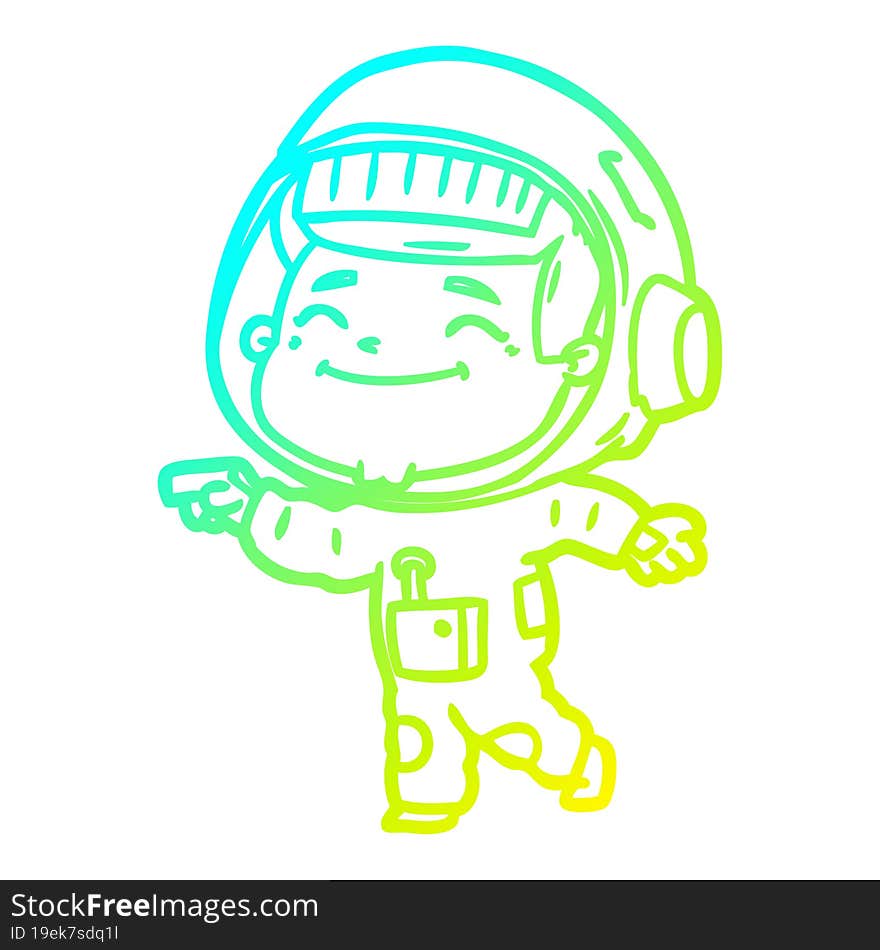 cold gradient line drawing of a happy cartoon astronaut